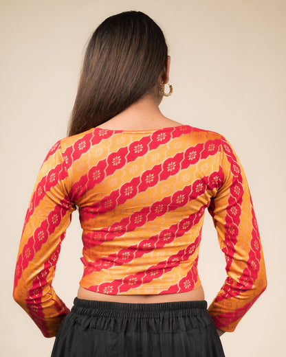 Shillong Winter Multicolour Persian Jaal Long Sleeve Stretchable Saree Blouse
