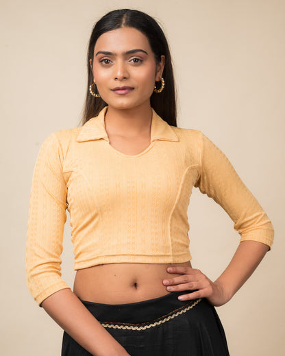 Rakhi Gold Ikat Collar Long Sleeve Stretchable Blouse advi
