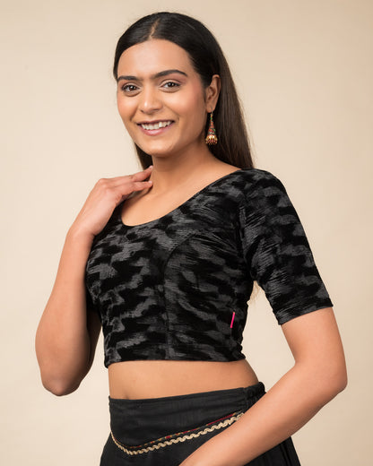 Kriti Velvet Pleated Texture Stretchable Slip On Blouse