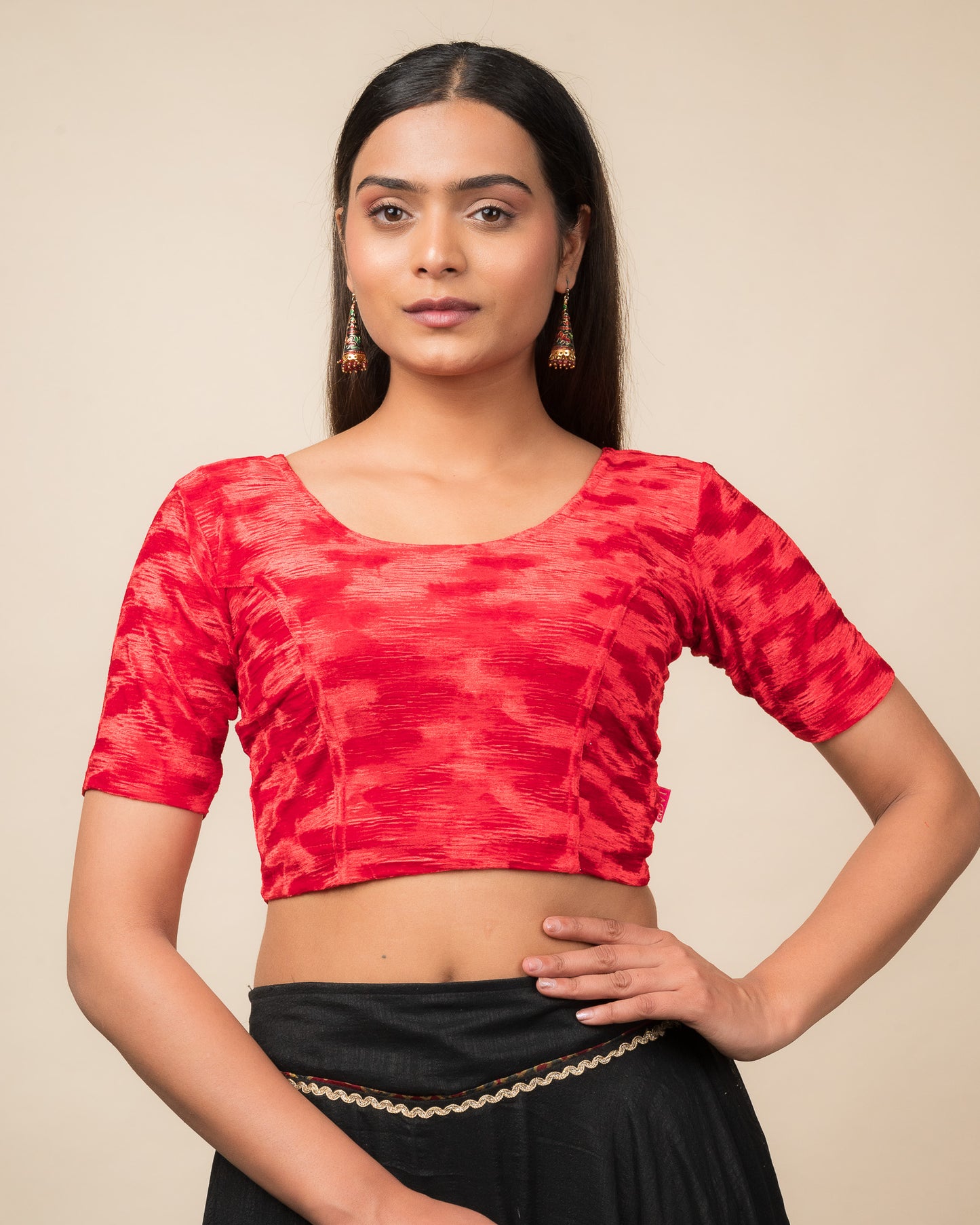 Kriti Velvet Pleated Texture Stretchable Slip On Blouse