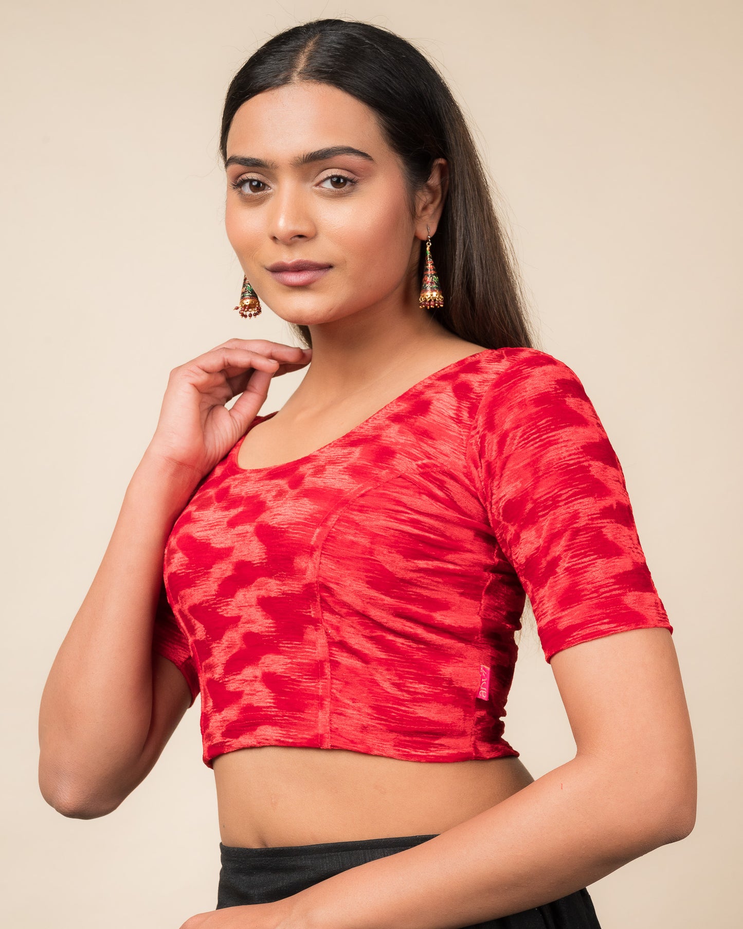 Kriti Velvet Pleated Texture Stretchable Slip On Blouse