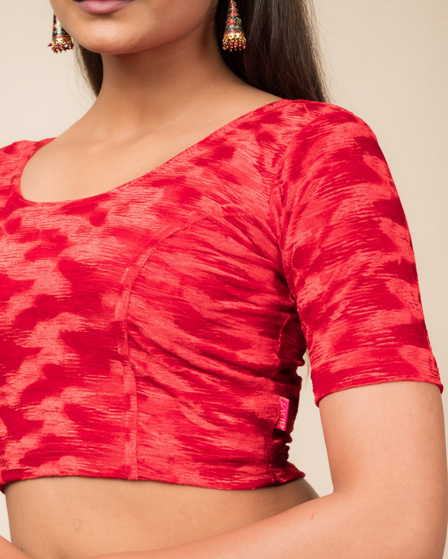 Kriti Velvet Pleated Texture Stretchable Slip On Blouse