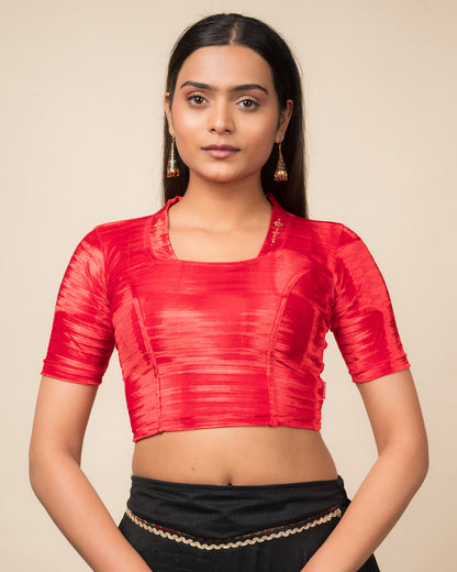 Asha Textured Velvet with a Swarovski embellished Square collar Neckline Stretchable Slip On Blouse