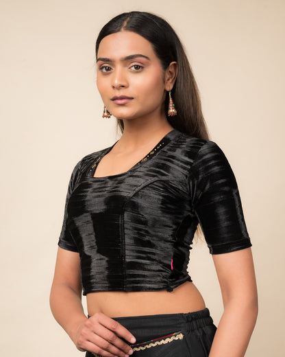 Asha Textured Velvet with a Swarovski embellished Square collar Neckline Stretchable Slip On Blouse