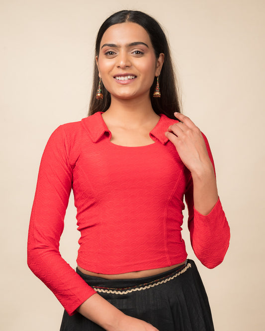 Kullu Winter Collar Jacquard Long Sleeve Stretchable Saree Blouse