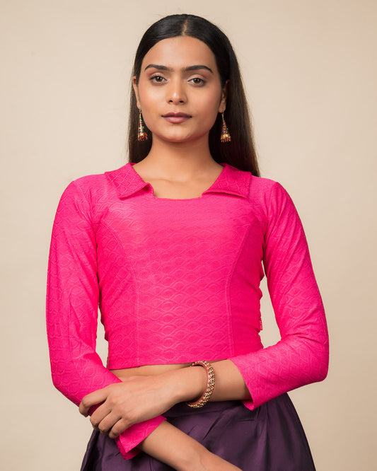 Kullu Winter Collar Jacquard Long Sleeve Stretchable Saree Blouse