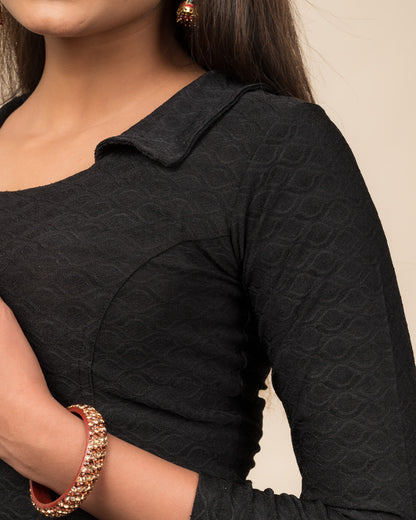Kullu Winter Collar Jacquard Long Sleeve Stretchable Saree Blouse