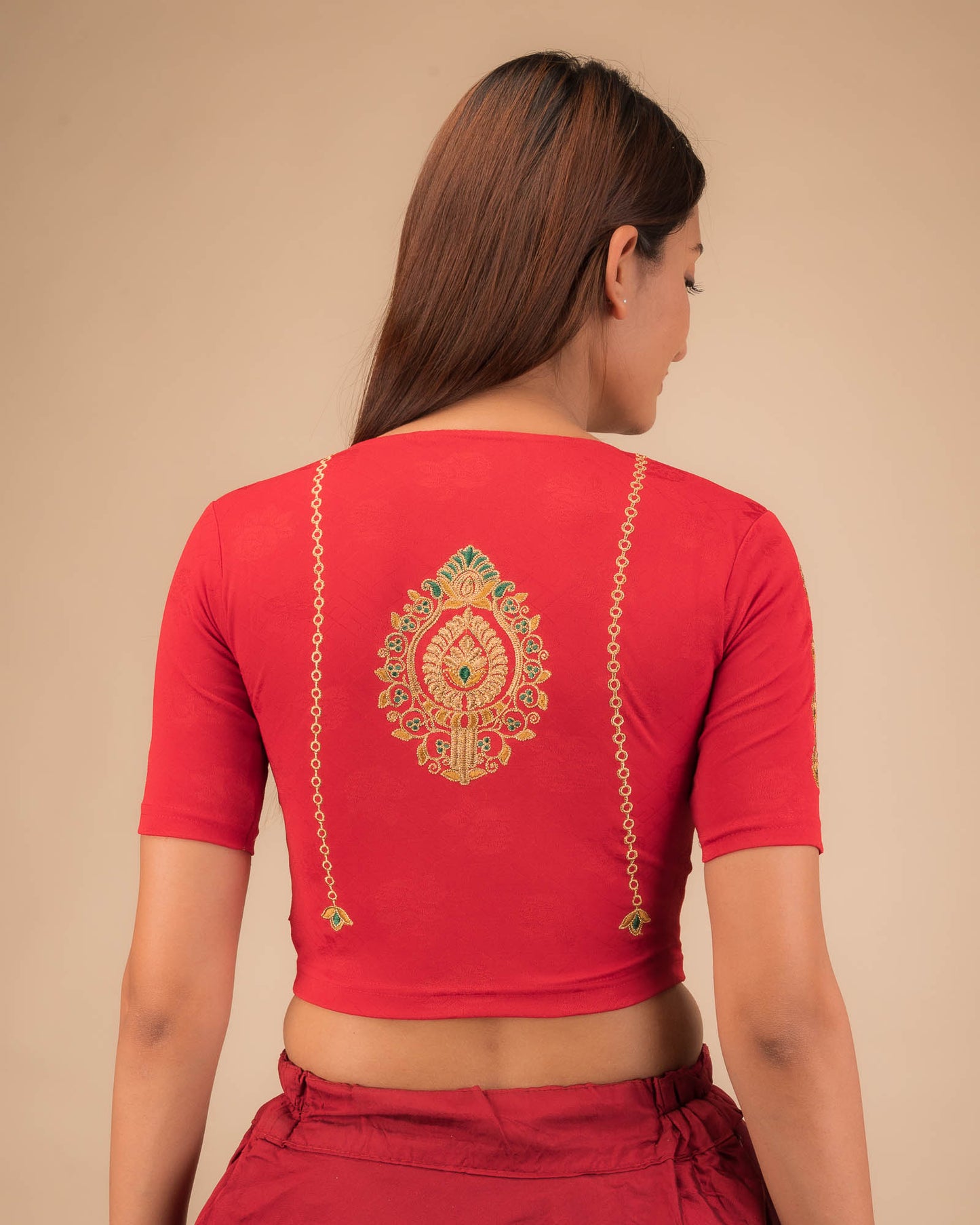 Banno Intricate Buti Embroidery Stretchable Slip On Blouse