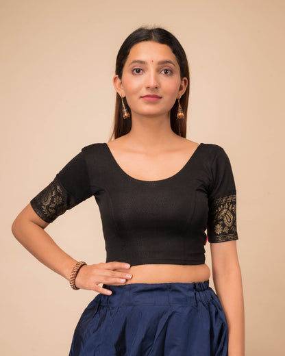 Swarna Gold Print Border Stretchable Slip On Blouse