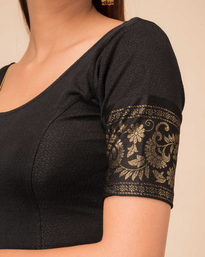Swarna Gold Print Border Stretchable Slip On Blouse