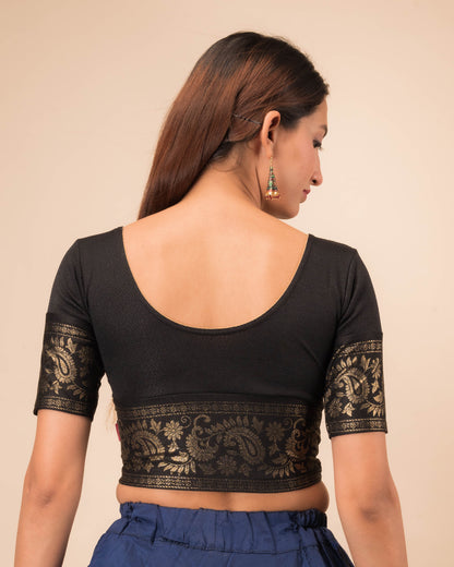 Swarna Gold Print Border Stretchable Slip On Blouse