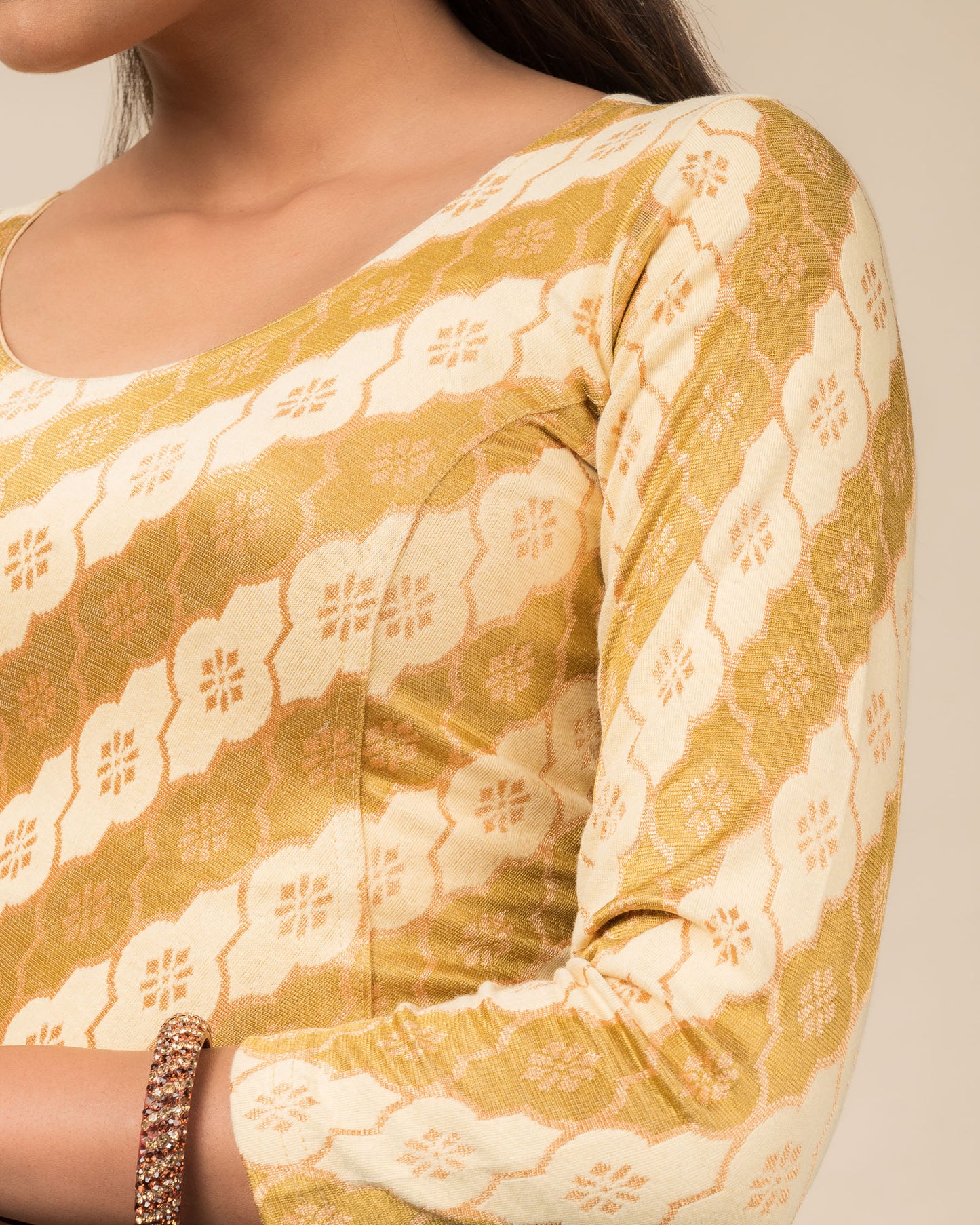 Shillong Winter Multicolour Persian Jaal Long Sleeve Stretchable Saree Blouse