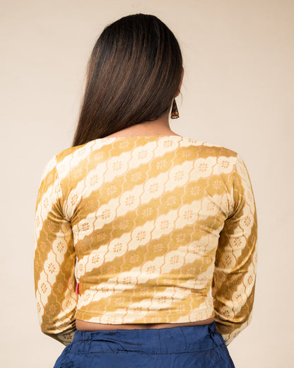 Shillong Winter Multicolour Persian Jaal Long Sleeve Stretchable Saree Blouse