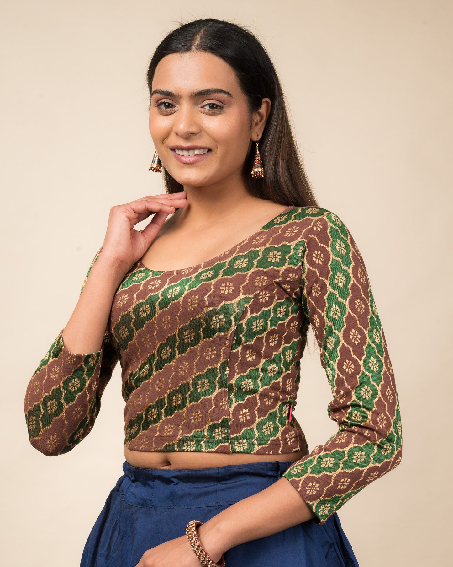 Shillong Winter Multicolour Persian Jaal Long Sleeve Stretchable Saree Blouse