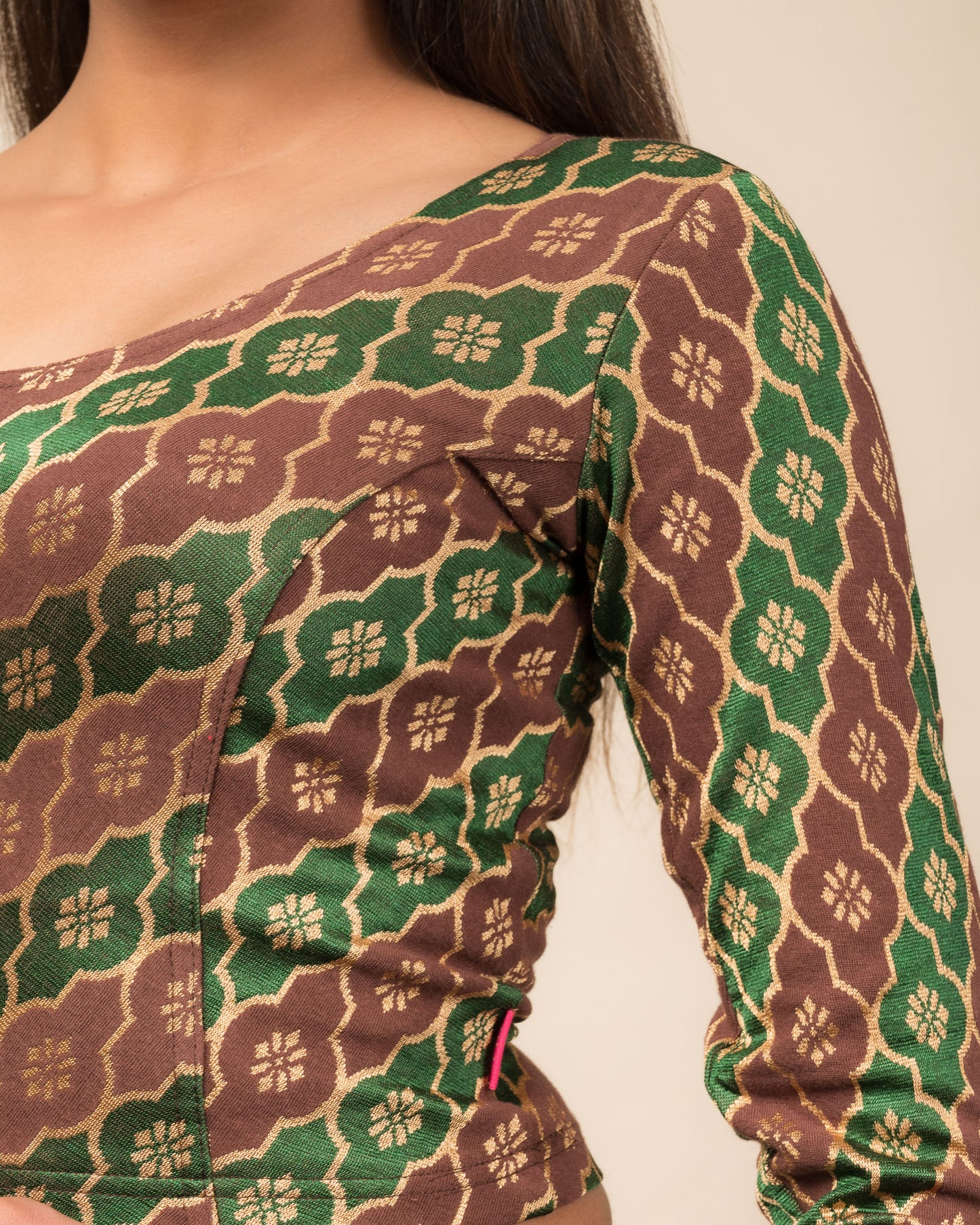 Shillong Winter Multicolour Persian Jaal Long Sleeve Stretchable Saree Blouse