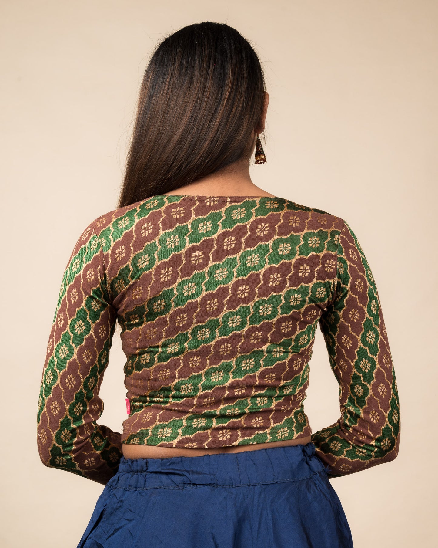 Shillong Winter Multicolour Persian Jaal Long Sleeve Stretchable Saree Blouse