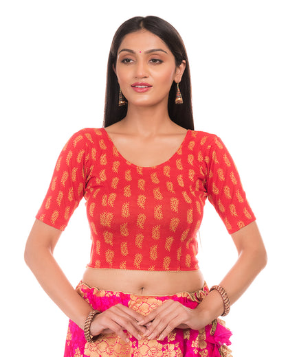 Sufi Red Cotton with Silk Patch Stretchable Blouse
