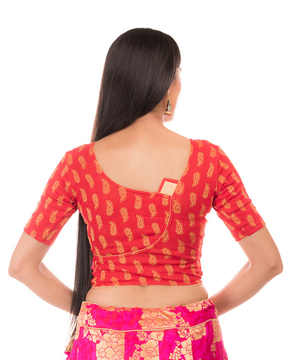 Sufi Red Cotton with Silk Patch Stretchable Blouse