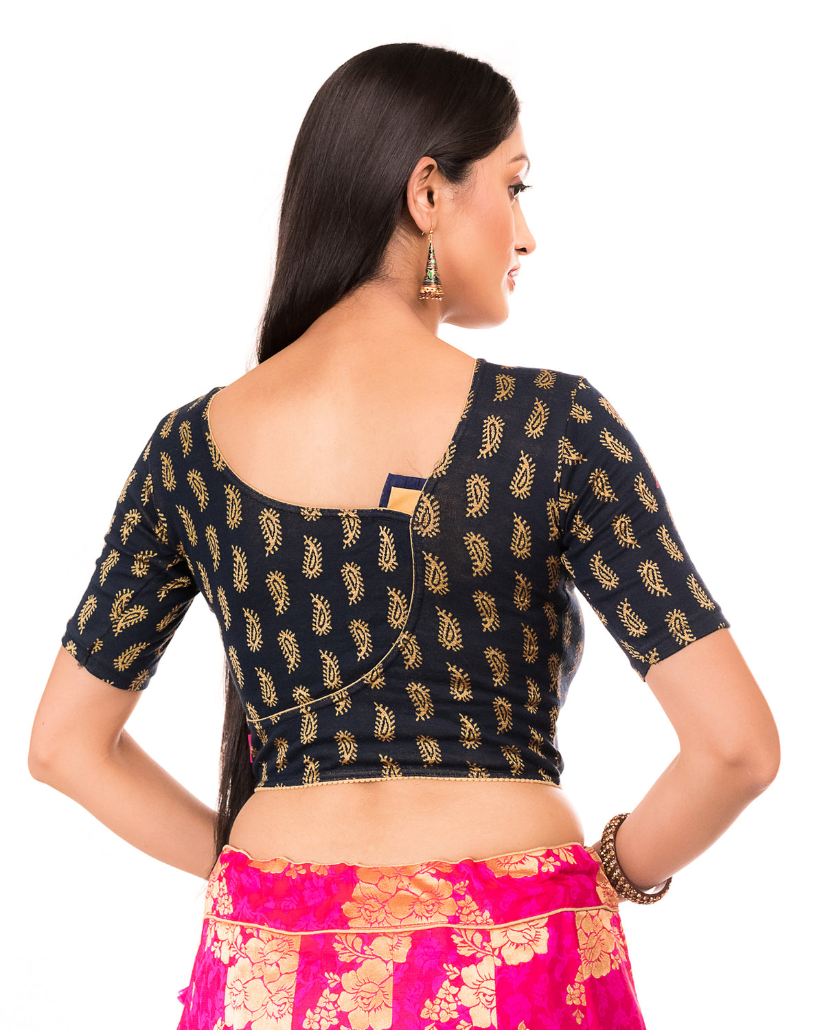 Sufi Black Cotton with Silk Patch Stretchable Blouse