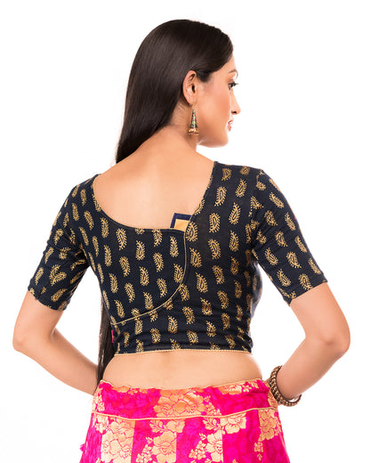 Sufi Black Cotton with Silk Patch Stretchable Blouse