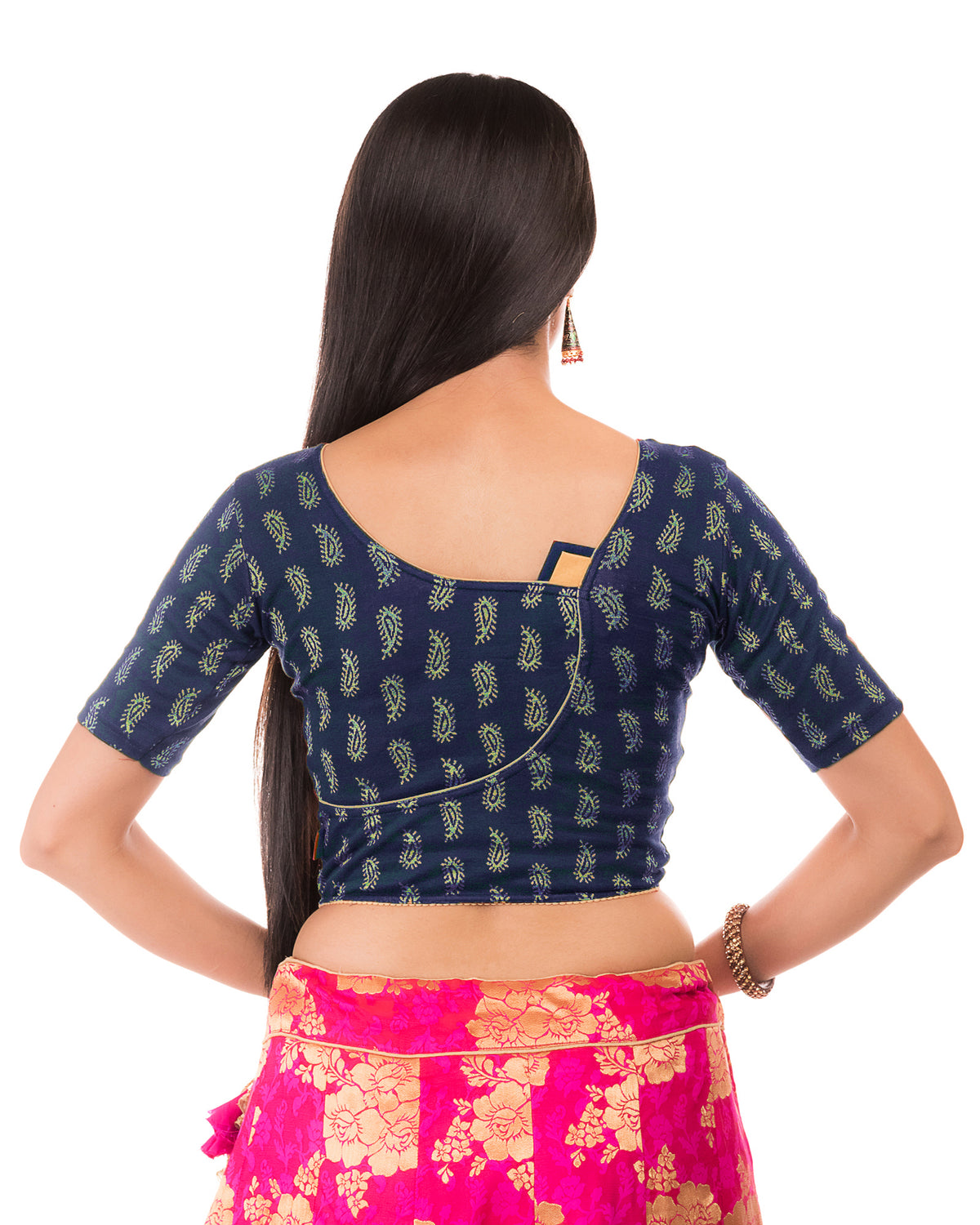 Sufi Navy Cotton with Silk Patch Stretchable Blouse