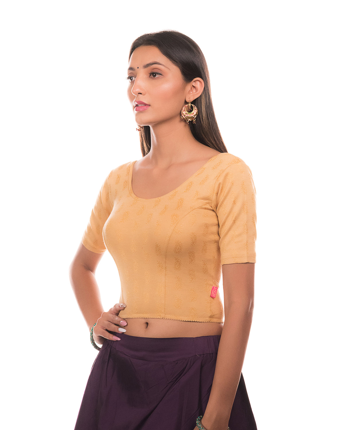 Sufi Fawn Cotton with Silk Patch Stretchable Blouse