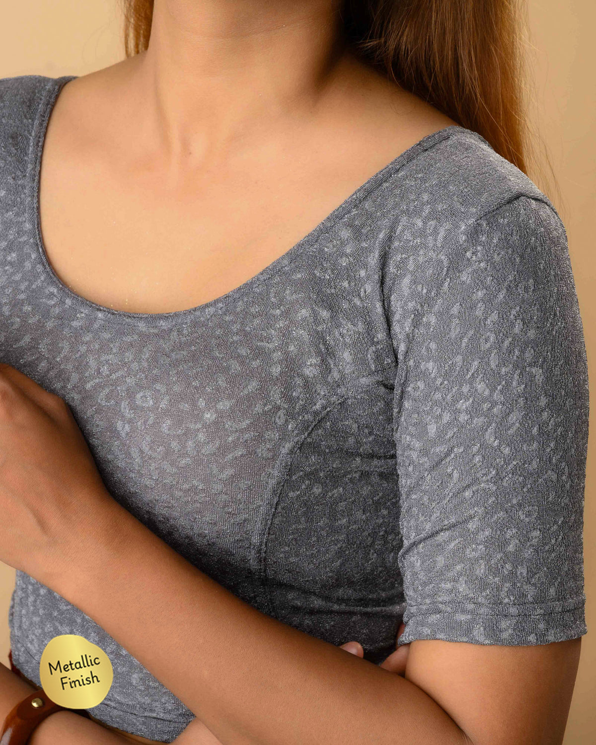 Close up of Uttara gray jacquard texture with tone on tone metallic finish by Advi - detail