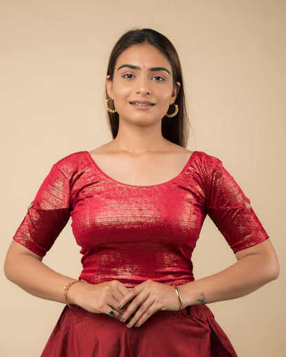 Gold Velvet Stripe with Hand Embroidery Buti Stretchable Slip on Blouse