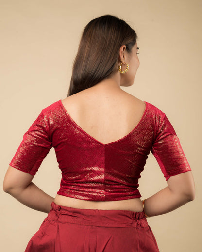 Gold Velvet Stripe with Hand Embroidery Buti Stretchable Slip on Blouse