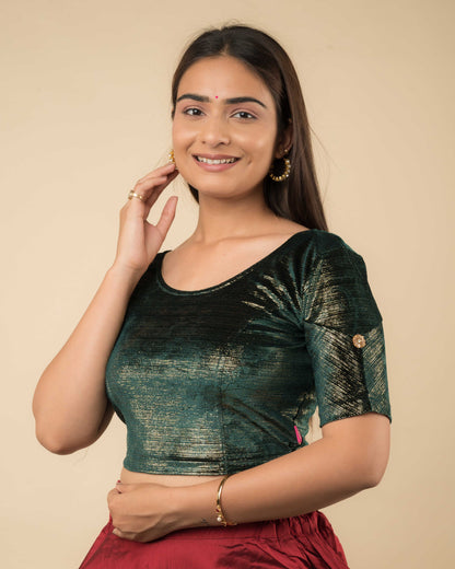 Gold Velvet Stripe with Hand Embroidery Buti Stretchable Slip on Blouse