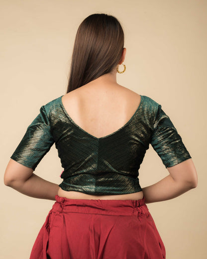 Gold Velvet Stripe with Hand Embroidery Buti Stretchable Slip on Blouse