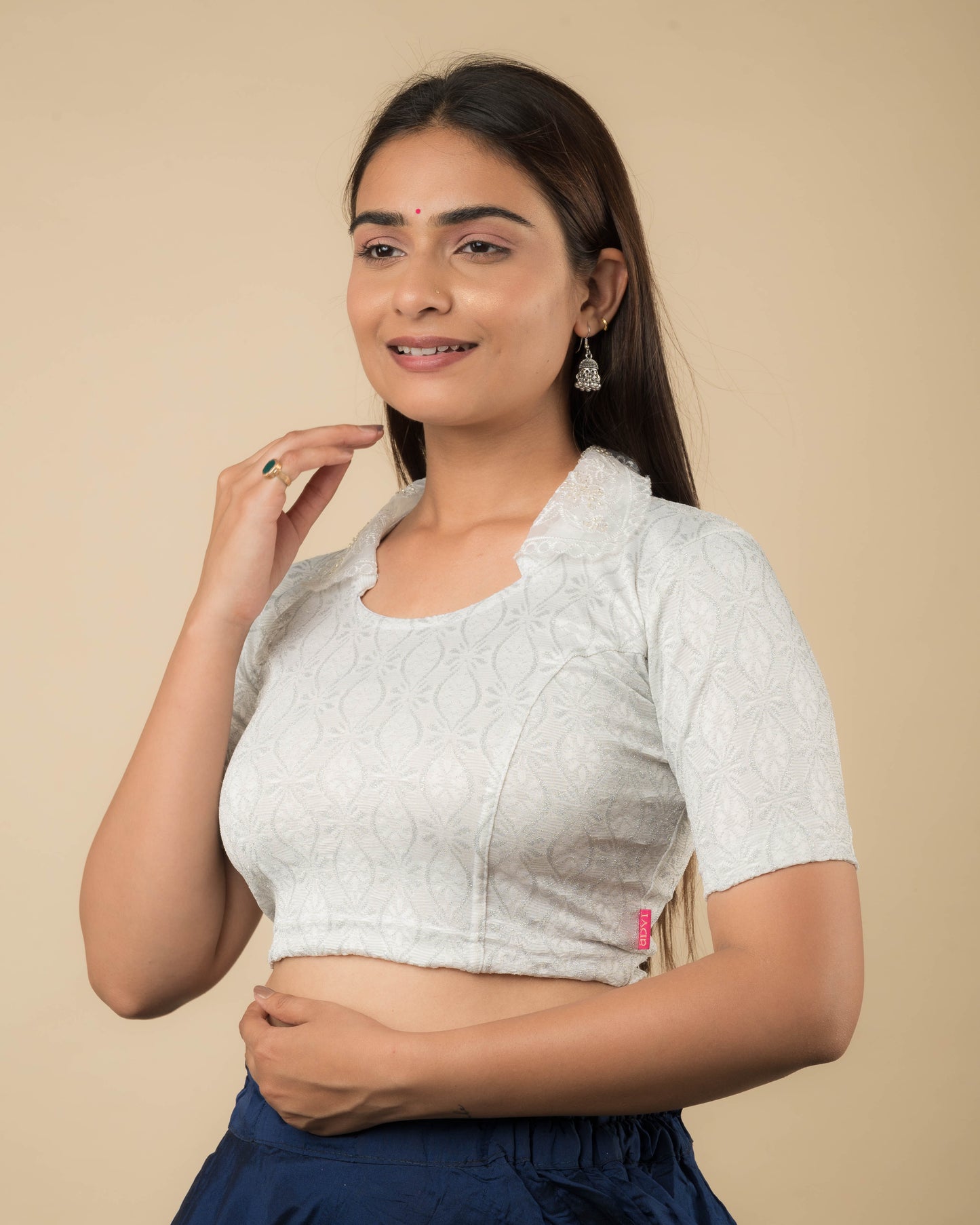 Kalki Hand Embroidered Collar with Zari Stretchable Slip on Blouse