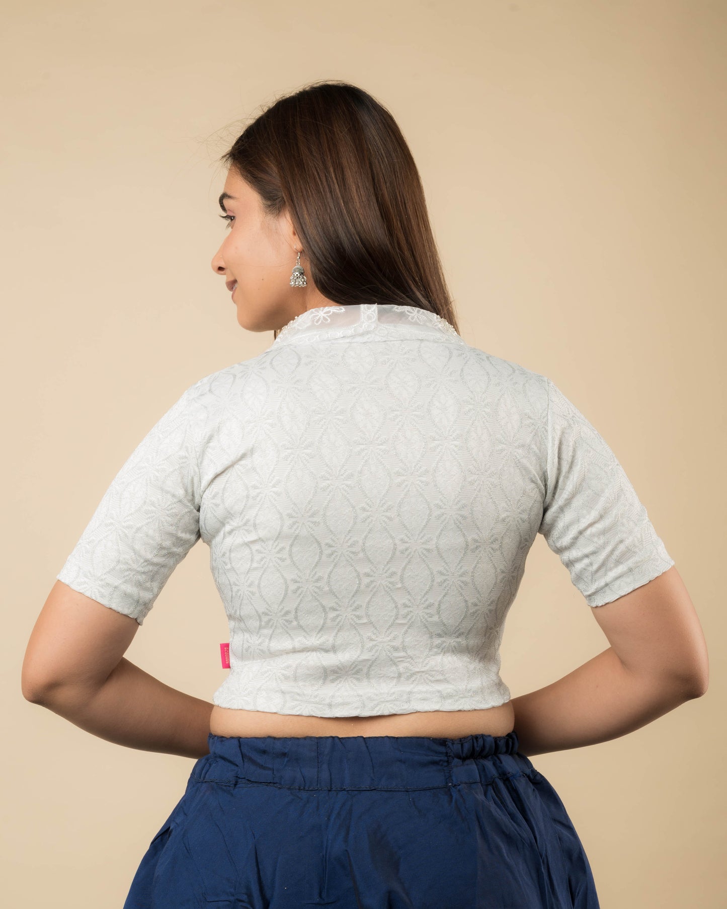 Kalki Hand Embroidered Collar with Zari Stretchable Slip on Blouse