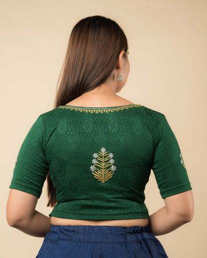 Tia Embroidery Motif Gold Silver Stretchable Slip On Blouse