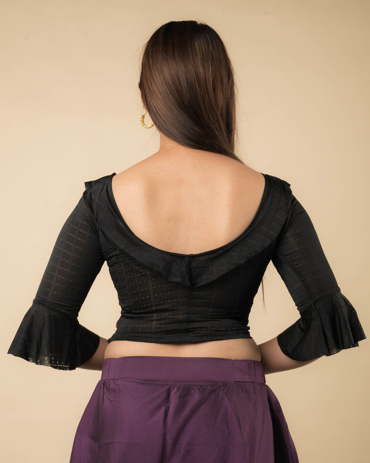 Reet Black Ruffle Neck Stretchable Slip on Blouse
