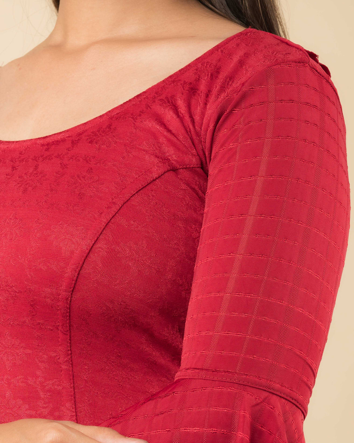 Reet Maroon Ruffle Neck Stretchable Slip on Blouse