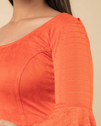 Reet Orange Ruffle Neck Stretchable Slip on Blouse