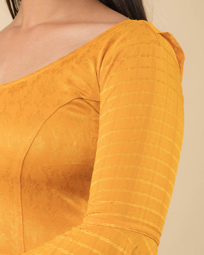 Reet Mustard Ruffle Neck Stretchable Slip on Blouse