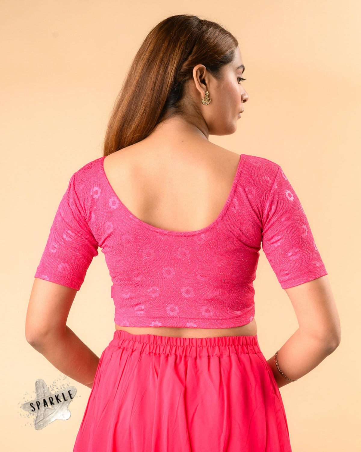 Daisy new rani stretch blouse showing the deep round back by Advi - back