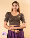 Damini Coffee Sequin Stripe Blouse
