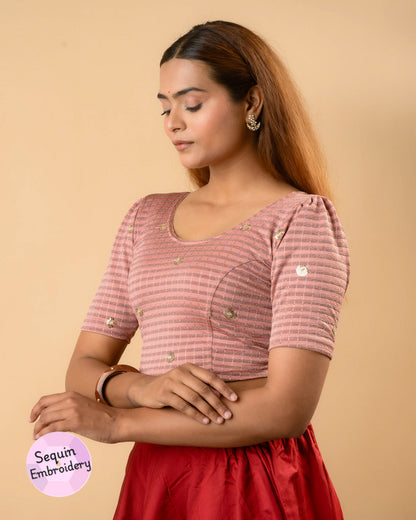 Damini light onion blouse showing the soft puff sleeve by Advi - side