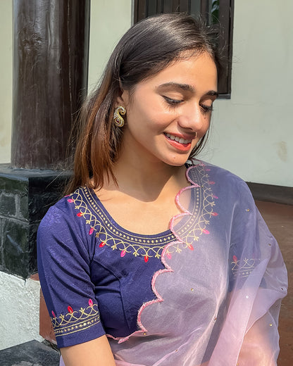 Jhankaar Navy Embroidered Round Neck Stretchable Blouse by Advi