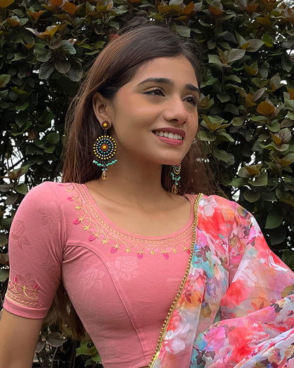 Jhankaar Onion Embroidered Round Neck Stretchable Blouse by Advi