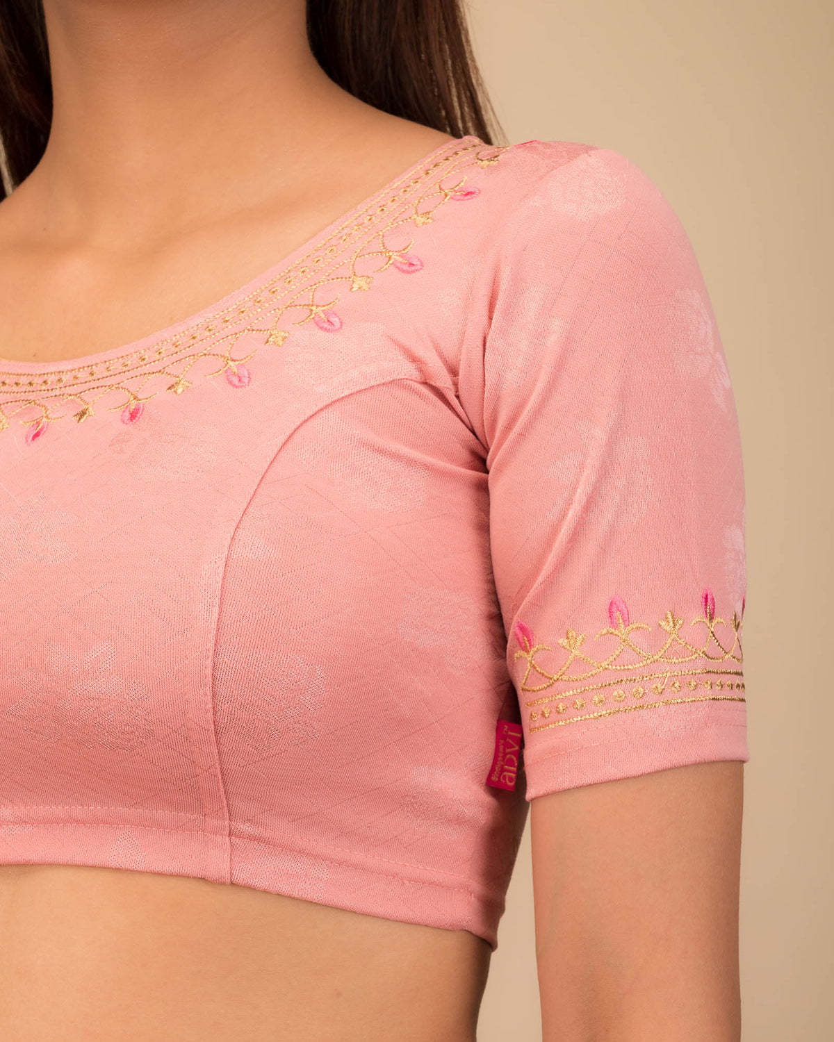 Jhankaar Onion Embroidered Round Neck Stretchable Blouse by Advi