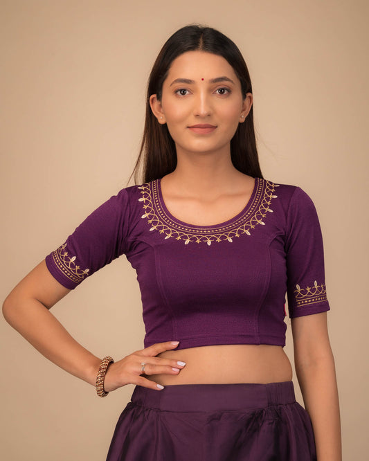 Jhankaar Purple Embroidered Round Neck Stretchable Blouse by Advi