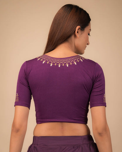 Jhankaar Purple Embroidered Round Neck Stretchable Blouse by Advi