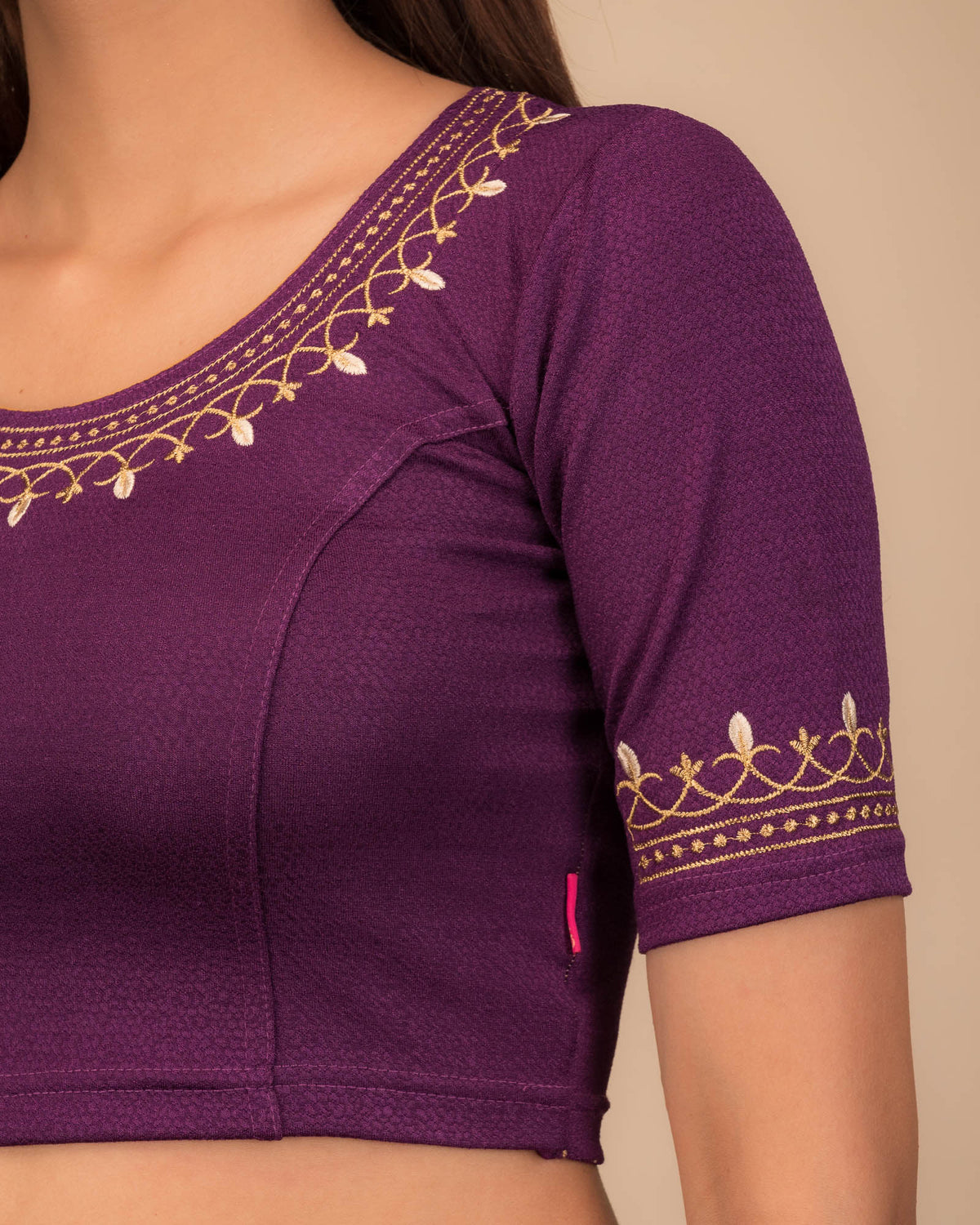 Jhankaar Purple Embroidered Round Neck Stretchable Blouse by Advi