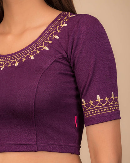 Jhankaar Purple Embroidered Round Neck Stretchable Blouse by Advi