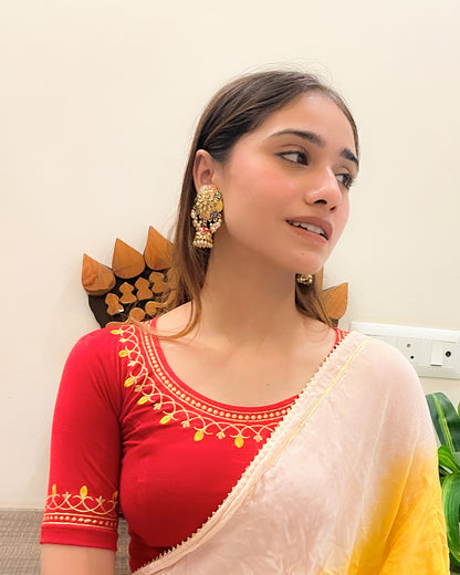 Jhankaar Red Embroidered Round Neck Stretchable Blouse by Advi
