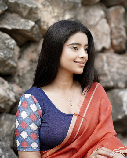 Manek Navy Mirror Ajrakh Blouse